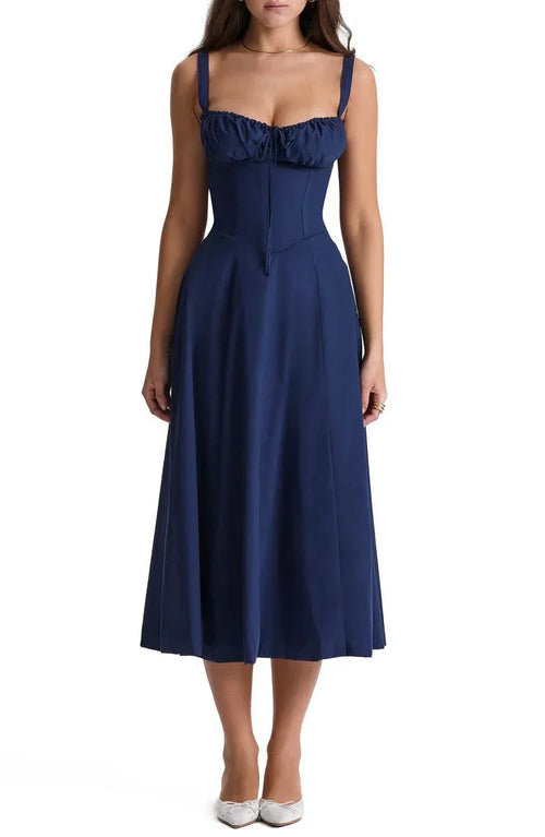 Floral Bustier Midriff Waist Shaper Dress Blue