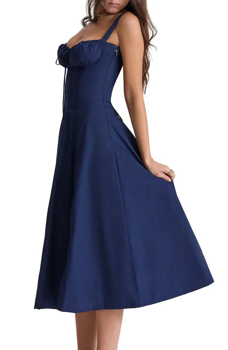 Floral Bustier Midriff Waist Shaper Dress Blue