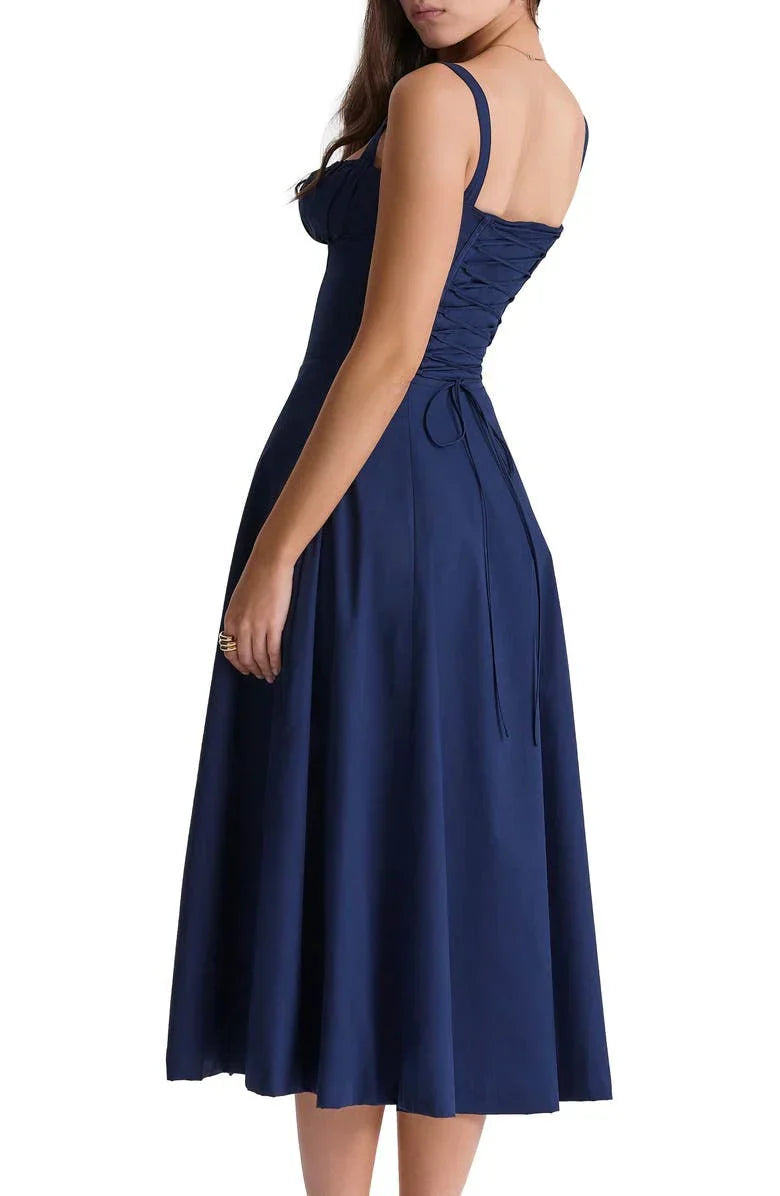 Floral Bustier Midriff Waist Shaper Dress Blue