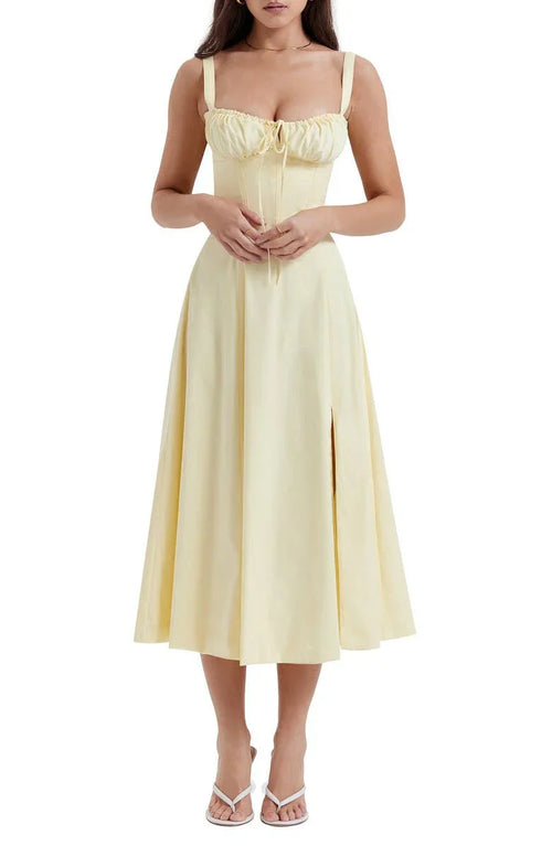 Floral Bustier Midriff Waist Shaper Dress Yellow