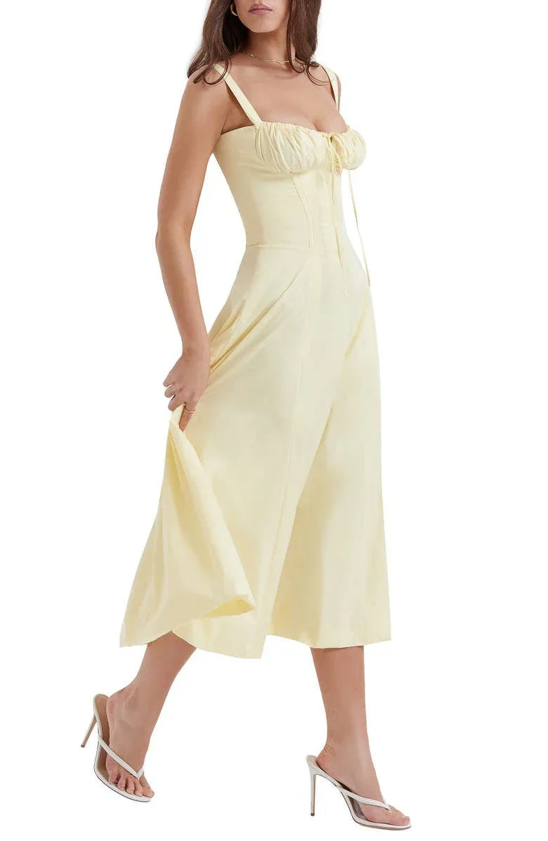 Floral Bustier Midriff Waist Shaper Dress Yellow