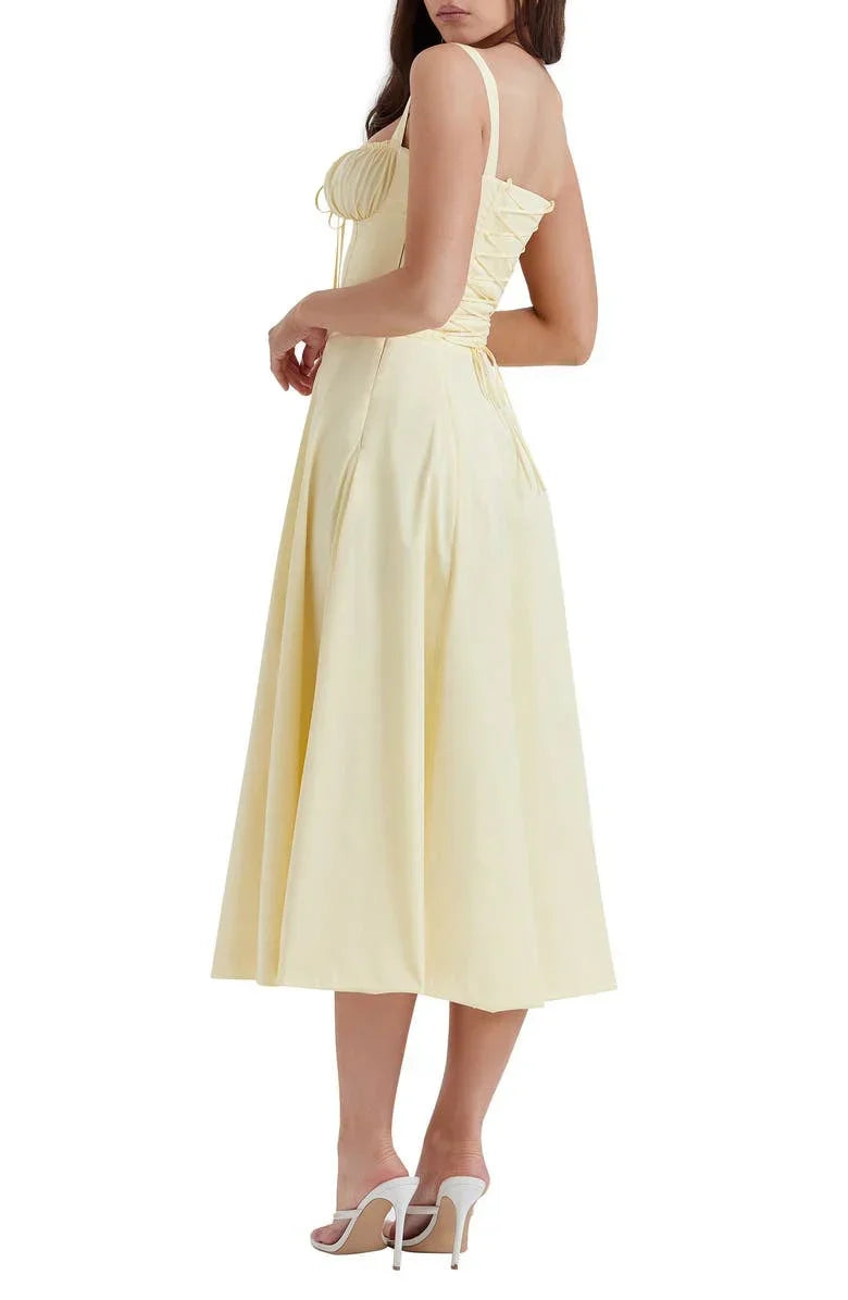 Floral Bustier Midriff Waist Shaper Dress Yellow