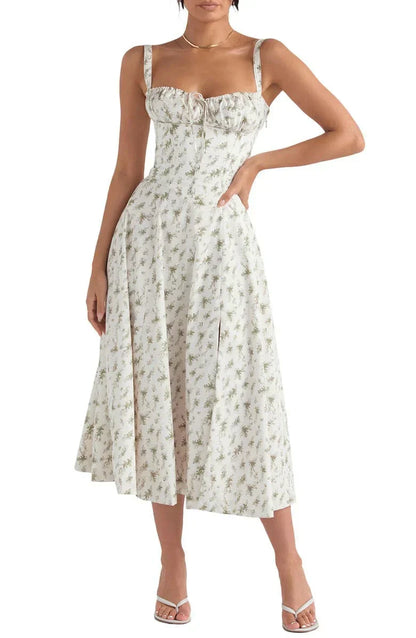 Floral Bustier Midriff Waist Shaper Dress Lvory